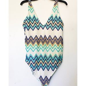 Boohoo Plus Chevron Crochet Multicolor Swimsuit